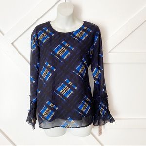 Nanette Lenore Marina Printed Smocked Ruffle Sleeve Blouse Multicolor Sz S